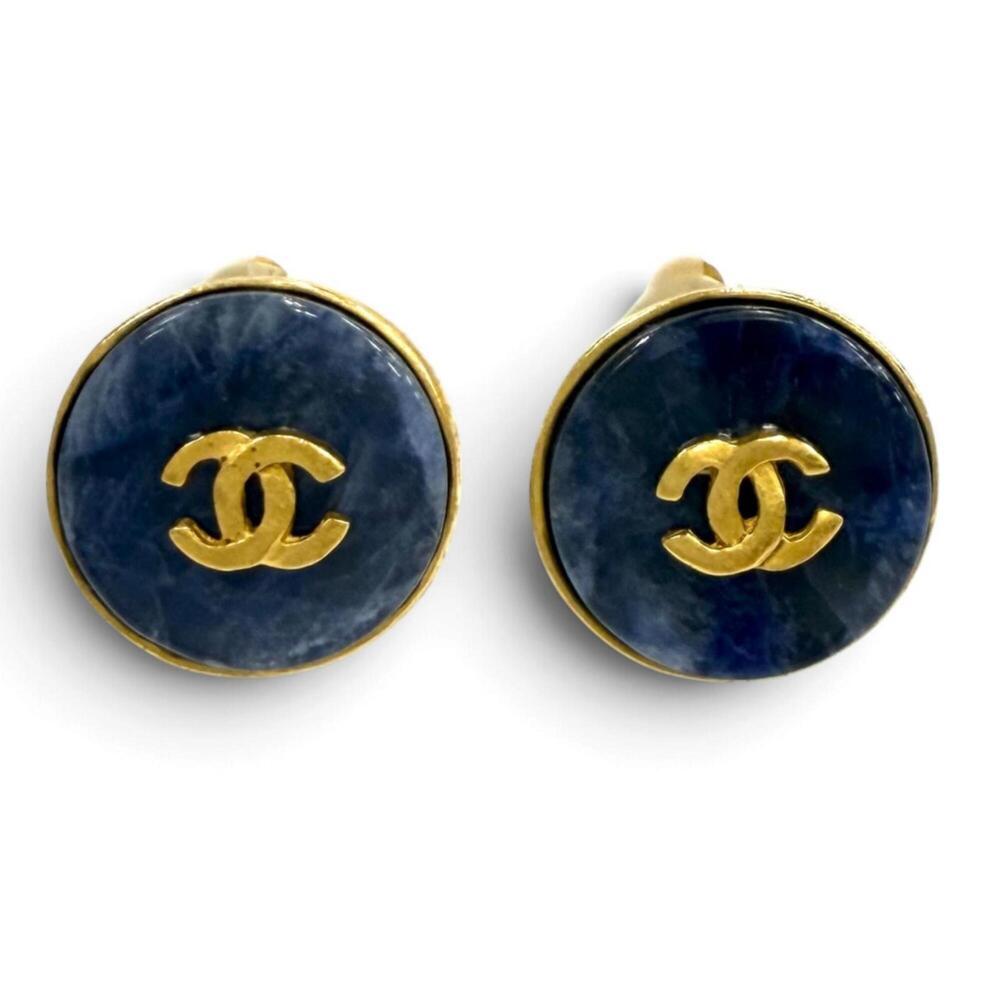 CHANEL Vintage Blue Logo Earrings